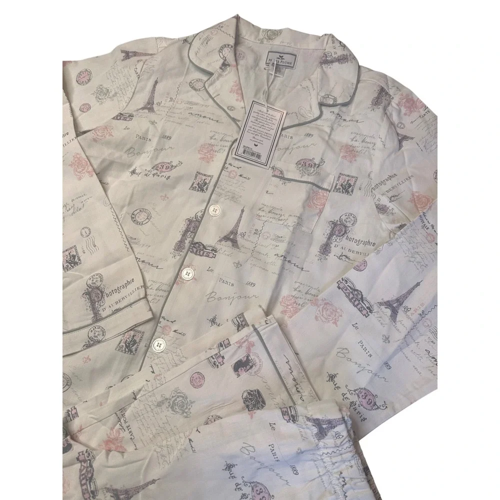 Petite Plume Girls Paris Musings Pajama Set White Pink Size 14 SPJPM114 NEW